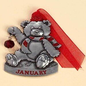 Gloria Duchin Birthstone Bear - January Christmas Ornament, Silver and Red